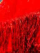 Metallic Fringe Eyelash Design - Red - Embroidered Fancy Fringe 2 Way Stretch By Yard