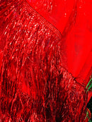 Metallic Fringe Eyelash Design - Red - Embroidered Fancy Fringe 2 Way Stretch By Yard