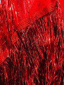 Metallic Fringe Eyelash Design - Red - Embroidered Fancy Fringe 2 Way Stretch By Yard