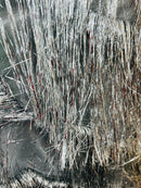 Metallic Fringe Eyelash Design - Silver - Embroidered Fancy Fringe 2 Way Stretch By Yard