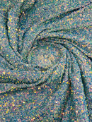 Aqua/Blue Iridescent Sequins Fabric on Lilac Stretch Velvet - By The Yard - All Over Full 5mm Sequins 58”/60