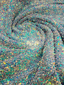 Blue Iridescent Sequins Fabric on Baby Blue Stretch Velvet - By The Yard - All Over Full 5mm Sequins 58”/60