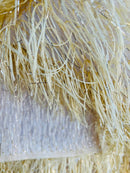 Metallic Fringe Eyelash / Feather - Gold - Embroidered Fabric with Hanging Details 2 Way Stretch By Yard