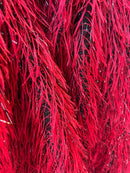 Metallic Fringe Eyelash / Feather - Red - Embroidered Fabric with Hanging Details 2 Way Stretch By Yard