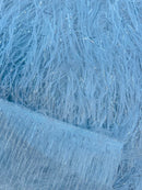 Metallic Fringe Eyelash / Feather - White - Embroidered Fabric with Hanging Details 2 Way Stretch By Yard