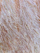Metallic Fringe Eyelash / Feather - Peach - Embroidered Fabric with Hanging Details 2 Way Stretch By Yard