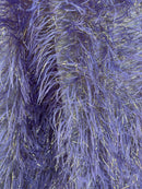 Metallic Fringe Eyelash / Feather - Lilac - Embroidered Fabric with Hanging Details 2 Way Stretch By Yard