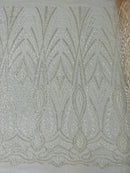 Wedding Beaded Fabric - Clear - Embroidered Fancy Fashion Pattern Fabric Sold By Yard