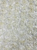 Rosette Fabric with 3D Roses on High Quality Mesh Fabric ( Choose The Color )