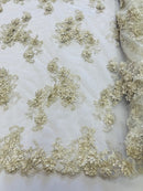 3D Small Flowers with Rhinestone - Light Silver - Embroidered Luxury Realistic Flowers On Lace Yard