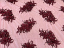 3D Floral Clusters - Burgundy - Embroidered Flowers Beads Rhinestones On Lace Yard