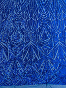 Sequins Fabric - Royal Blue - Geometric Pattern Design 4 Way Stretch Sold By Yard