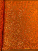 Sequins Fabric - Orange - Geometric Pattern Design 4 Way Stretch Sold By Yard