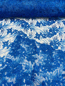Plant Cluster Design Fabric - Metallic Royal Blue Embroidered High Quality Lace Fabric by Yard