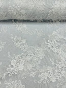 Plant Cluster Design Fabric - White - Embroidered High Quality Lace Fabric by Yard