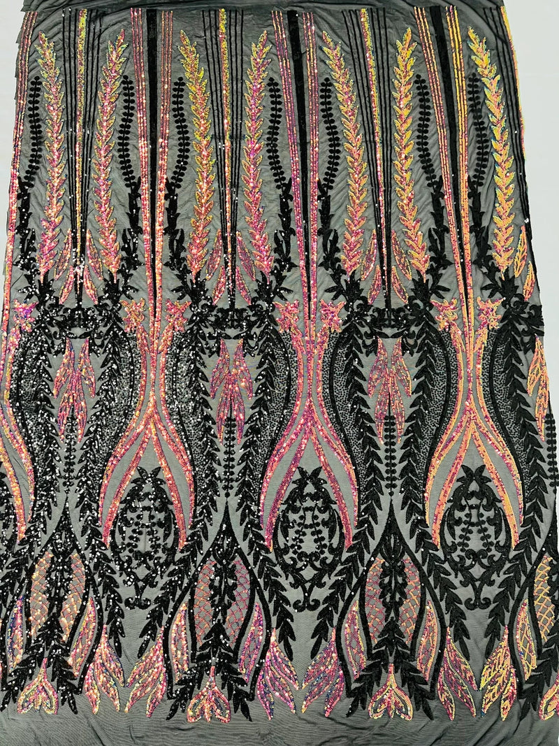 Two Tone Mermaid Fabric - Black/Rainbow Iridescent - 4 Way Stretch Sequins Fabric on Mesh By Yard