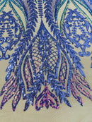 Two Tone Mermaid Fabric - Lilac / Lavender - 4 Way Stretch Sequins Fabric on Mesh By Yard