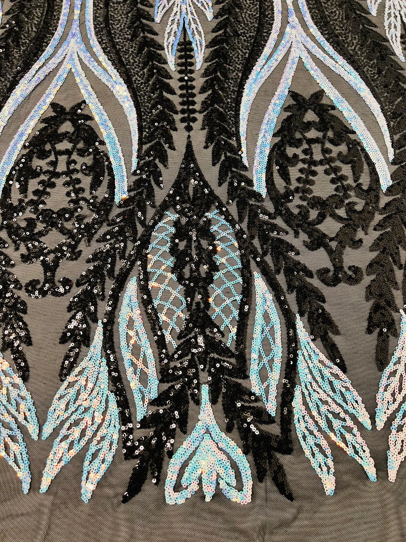 Two Tone Mermaid Fabric - Black/Blue - 4 Way Stretch Sequins Fabric on Mesh By Yard