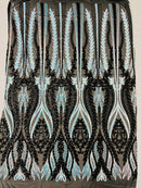 Two Tone Mermaid Fabric - Black/Blue - 4 Way Stretch Sequins Fabric on Mesh By Yard