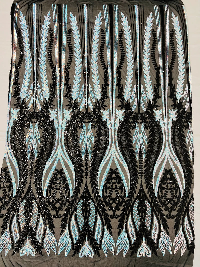 Two Tone Mermaid Fabric - Black/Blue - 4 Way Stretch Sequins Fabric on Mesh By Yard