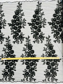 3D Rose Cluster Rhinestone - Black - Embroidered 3D Floral Rose Design Fabric Sold by Yard