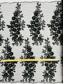 3D Rose Cluster Rhinestone - Black - Embroidered 3D Floral Rose Design Fabric Sold by Yard