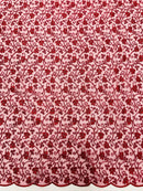 Metallic Corded Lace Fabric - Metallic Burgundy - Flower Design Embroidered on Mesh Lace Fabric By Yard