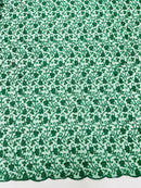 Metallic Corded Lace Fabric - Metallic Green - Flower Design Embroidered on Mesh Lace Fabric By Yard