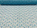 Metallic Corded Lace Fabric - Metallic Turquoise - Flower Design Embroidered on Mesh Lace Fabric By Yard