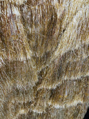 Metallic Fringe Eyelash Design - Gold - Embroidered Fancy Fringe 2 Way Stretch By Yard