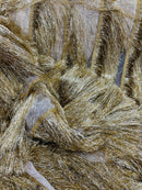 Metallic Fringe Eyelash Design - Gold - Embroidered Fancy Fringe 2 Way Stretch By Yard