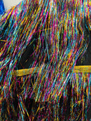 Metallic Fringe Eyelash Design - Multi Color - Embroidered Fancy Fringe 2 Way Stretch By Yard