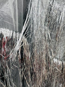 Metallic Fringe Eyelash Design - Silver - Embroidered Fancy Fringe 2 Way Stretch By Yard