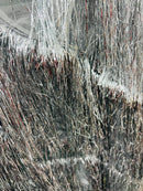 Metallic Fringe Eyelash Design - Silver - Embroidered Fancy Fringe 2 Way Stretch By Yard