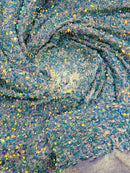 Aqua/Blue Iridescent Sequins Fabric on Lilac Stretch Velvet - By The Yard - All Over Full 5mm Sequins 58”/60