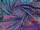 Mini Glitz Sequins - Iridescent Purple/Green on Purple Mesh - Mini Sequins on 4 Way Stretch Mesh Fabric
