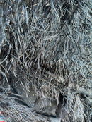 Metallic Fringe Eyelash / Feather - Black - Embroidered Fabric with Hanging Details 2 Way Stretch By Yard