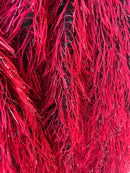 Metallic Fringe Eyelash / Feather Fabric - Embroidered Fabric with Hanging Details 2 Way Stretch By Yard