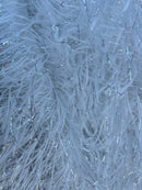 Metallic Fringe Eyelash / Feather Fabric - Embroidered Fabric with Hanging Details 2 Way Stretch By Yard