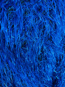 Metallic Fringe Eyelash / Feather - Royal Blue - Embroidered Fabric with Hanging Details 2 Way Stretch By Yard