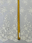 Beaded Fancy Floral Cluster - Off-White - Embroidered Glamorous Floral Design by Yard