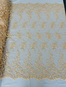 Beaded Fancy Floral Cluster - Blush - Embroidered Glamorous Floral Design by Yard