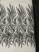 Sea Plant Beaded Fabric - Black - Beaded Embroidered Sea Plant Design Fabric by Yard