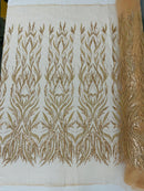 Beaded Elegant Fabric - Rose Gold - Leaf Design Beaded Embroidered Fabric by Yard