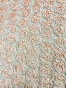 Rosette Fabric with 3D Roses on High Quality Mesh Fabric ( Choose The Color )