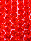 Rosette Fabric with 3D Roses on High Quality Mesh Fabric ( Choose The Color )
