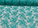 Small Flower Plant Fabric - Jade - Floral Embroidered Design on Lace Mesh By Yard