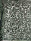 Sequins Fabric - Hunter Green - Geometric Pattern Design 4 Way Stretch Sold By Yard