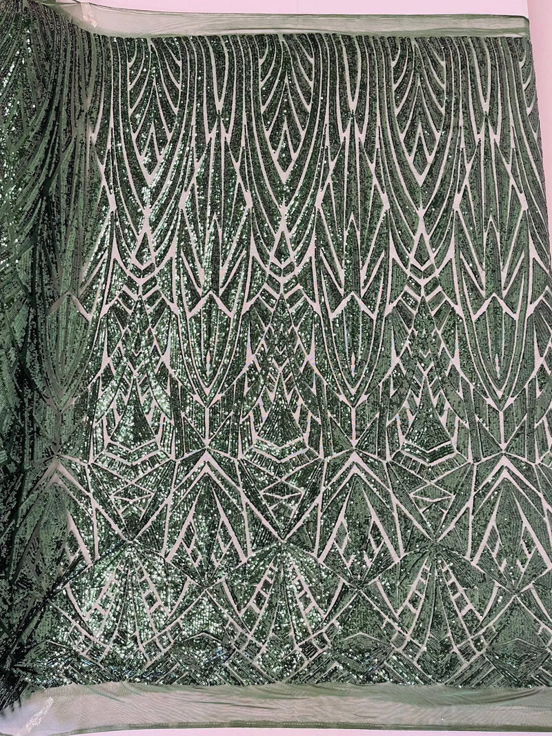 Sequins Fabric - Hunter Green - Geometric Pattern Design 4 Way Stretch Sold By Yard