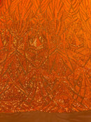 Sequins Fabric - Orange - Geometric Pattern Design 4 Way Stretch Sold By Yard